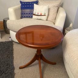 This is a beautiful Yew wood round tea table made in England by Bradley. Collectors item 545. As this is a used item there are some signs of wear (please see photos). The last two photos show the new price to buy. Height 55cm and diameter 54cm approx. Collection from Dunsville, Doncaster.