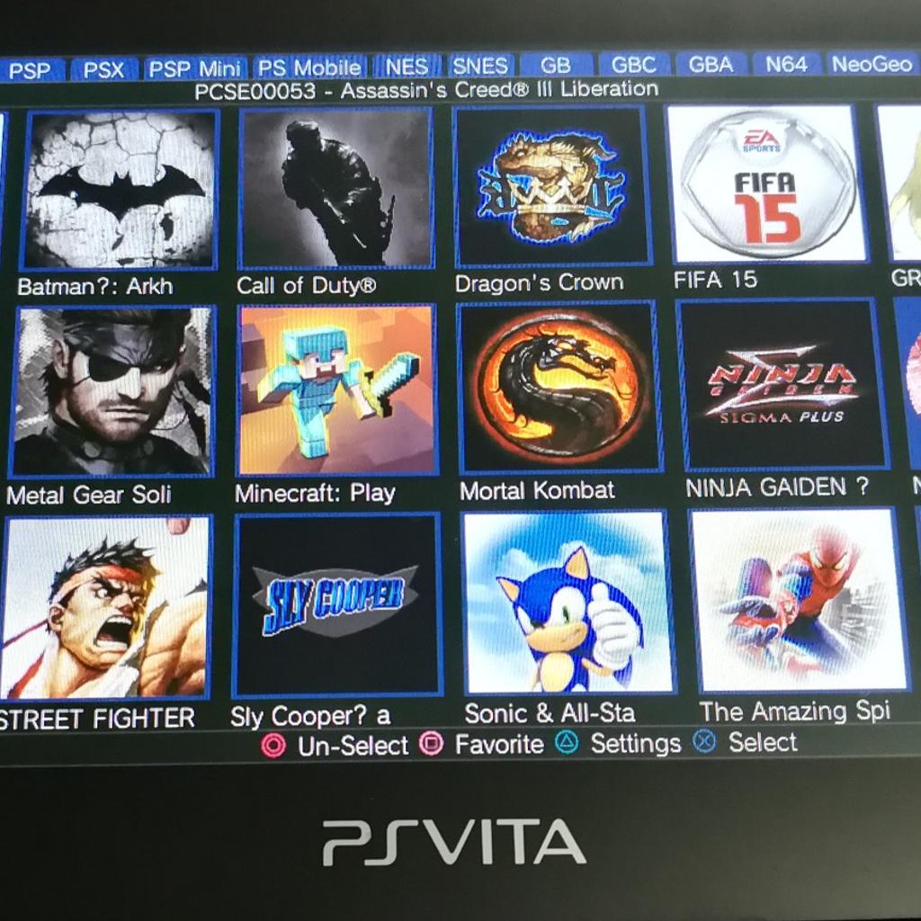 PS Vita 1000 OLED model

Has 42 vita games, 10 psp games and 8 ps1 games.
And over 3000 retro games: snes nes megadrive gba, master system Gameboy, n64, arcade etc

Screen has few marks that isn't noticeable when it's on. Overall good condition.

Includes charger cable and pouch.