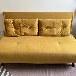 Mustard Yellow 142cm wide sofa bed, makes standard double bed. Good condition throughout. Minimal use.
