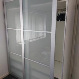 Double wardrobe including 4 x shelves, 4 x draws, and 2 x rails. 
frosted glass doors.
collection only, unfortunately.