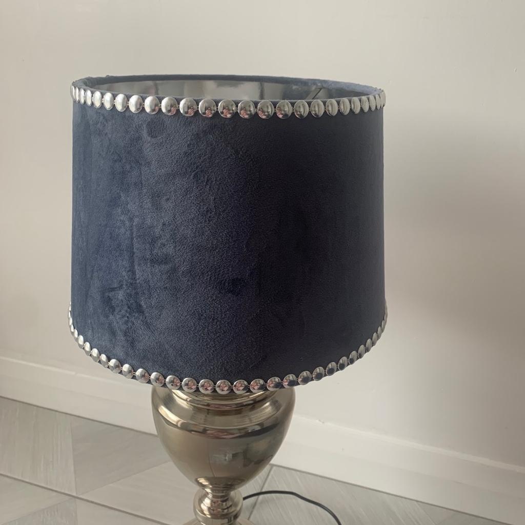Navy blue table lamp with silver stud detail and silver base. In perfect working order only getting rid due to changing the colour scheme
