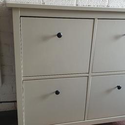 ikea shoe unit all in fab condition been really looked after. Just the back peice of wood as seen on the photo needs fixin to fix onto the wall but can really easily be fixed as why im droppin the price paid RRP 89.00....want 30 ono. 