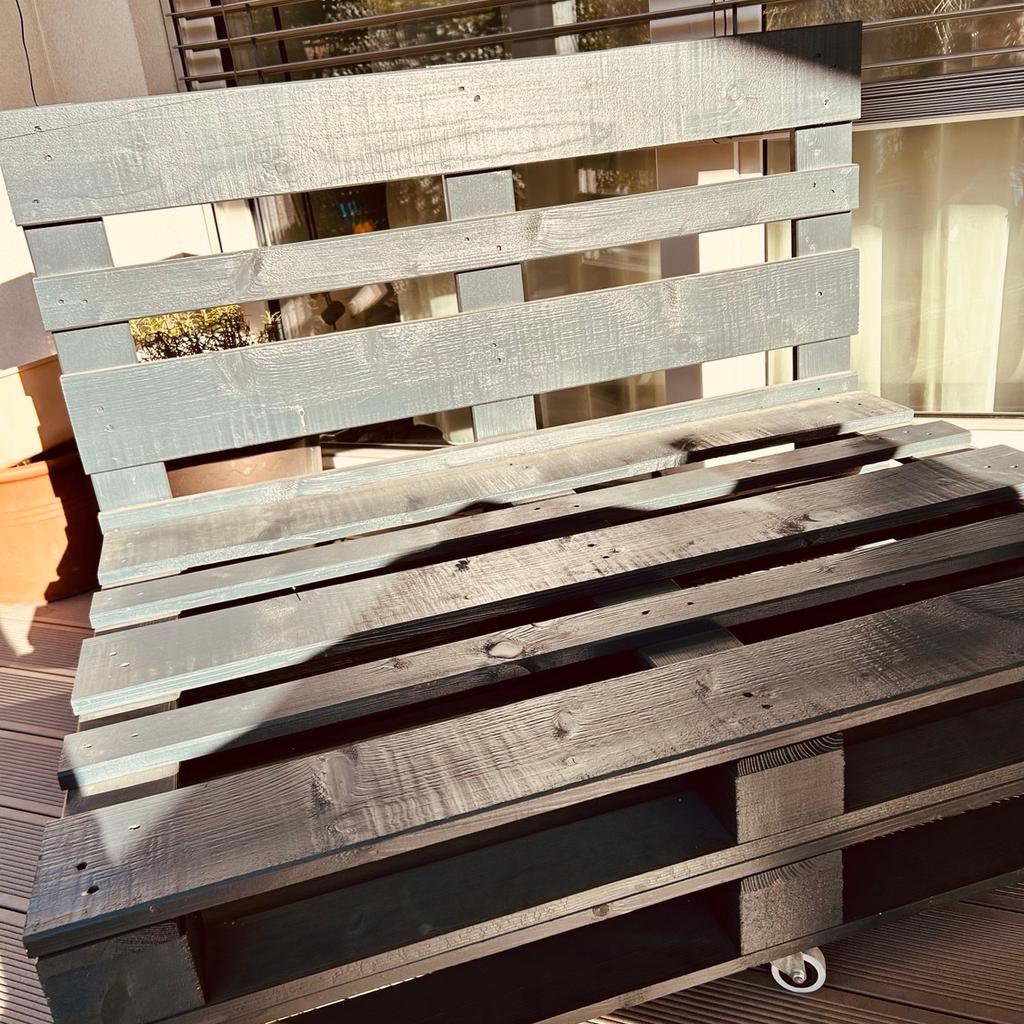 Couch aus Möbelpaletten in anthrazit inkl. Möbelkissen und Unterlage waschbar, 14,8 x 120 x 80