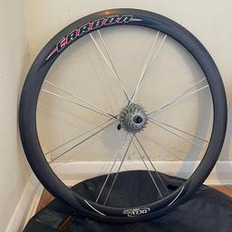 Here for sale is a OCLV Carbon 120 tubular 700c wheelset. Very minimal use & minimal wear as seen in images. 

Features: 
- Bontrager hubs 
- Quick release skewers
- 10 speed cassette. 

Comes with 1 Continental tyre. Collection from Enfield. Near offers are welcome.