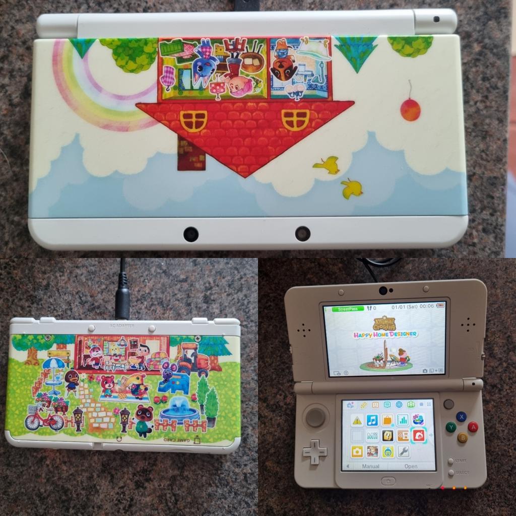 This is not a new console, the model is 'New Nintendo 3DS'

In excellent condition but missing the stylus, these can be picked up on Amazon for a couple of pound.

Includes 5 game cards and 1 extra game installed as this is a special Animal Crossing edition - installed game in 'Happy home designer'

Includes a 4gm micro sd card

These consoles along cost up to £180 at CEX without the installed game.
The 5 games sell for around £40 pre-owned in total.