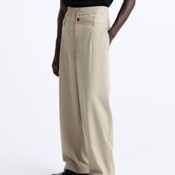 Zara wide fit trousers featuring an elastic double waistband, front pleats size M RRP 49.99