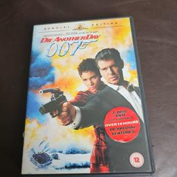 James bond dvd die another day starring pierce brosnan 
dvds in good condition used
any discs that are 15p each are also mix and match at 10 for £1
please look at my other items for sale as have a wide variety of dvds and games for sale
sorry but I do not accept PayPal or shpock wallet as payment and unfortunately I do not post due to working hours
collection only