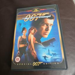James bond dvd the qorld is not enough starring pierce brosnan 
dvds in good condition used
any discs that are 15p each are also mix and match at 10 for £1
please look at my other items for sale as have a wide variety of dvds and games for sale
sorry but I do not accept PayPal or shpock wallet as payment and unfortunately I do not post due to working hours
collection only