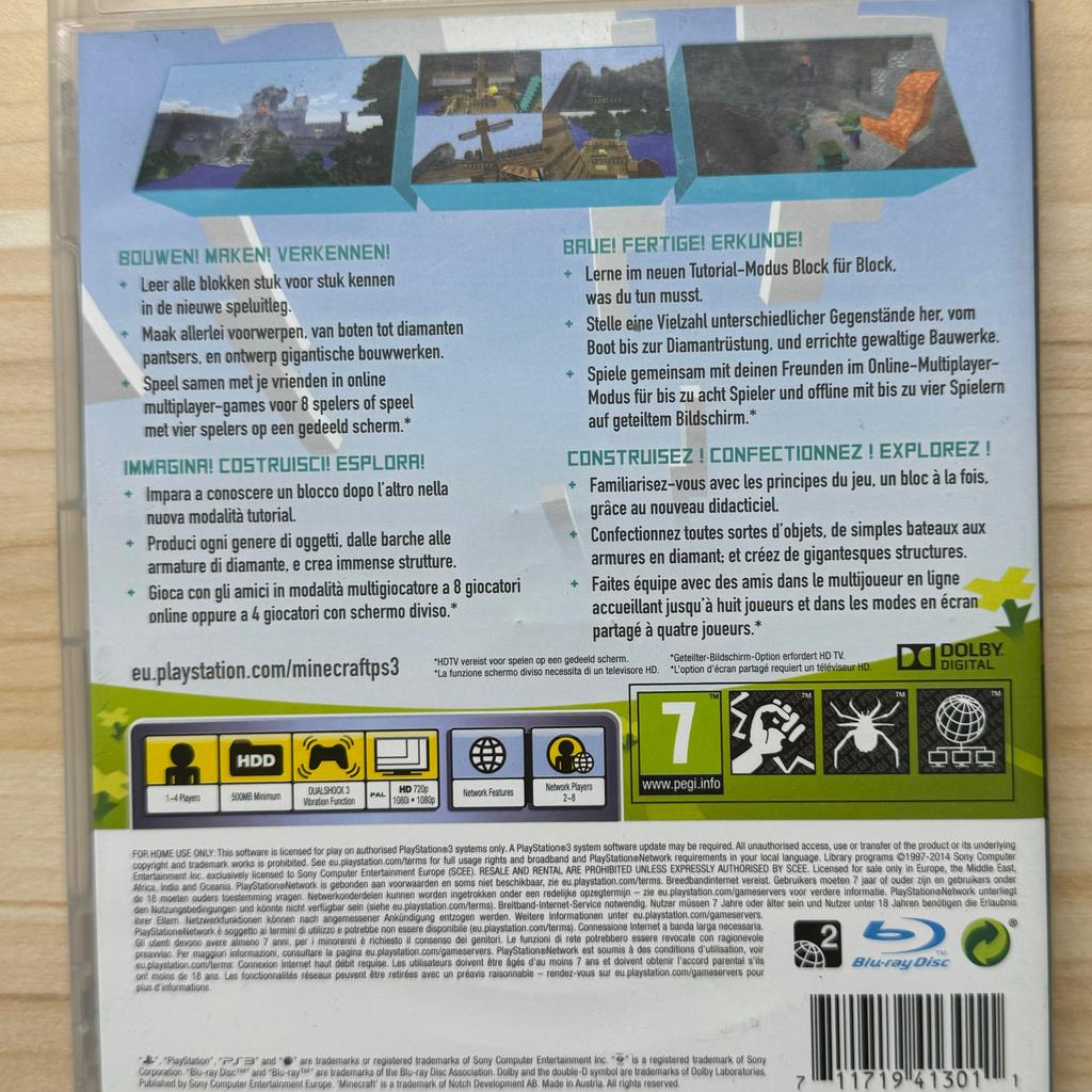 Verkaufe das PS3 Spiel

Minecraft

Zustand sehr gut - Siehe Bilder

Bei Kauf mehrere Artikel ist verhandeln natürlich erlaubt.

Versand innerhalb Österreich 5 Euro
Versand nach Deutschland 8 Euro
Ausschließlich Versicherter Versand im Paket

Dies ist ein Privatverkauf von gebrauchter Ware.
Der Verkauf erfolgt unter Ausschluss jeder Gewährleistung