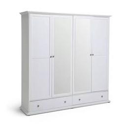 Habitat Heathland 4 Door 2 Drawer Mirror Wardrobe - White

💥New/other. Flat packed in the box💥Item is in very good overall condition item that may have small cosmetic defects as marks, scratches classified as reopen and repacked in box. 

Made of wood effect.
Metal handles.
4 doors.
2 mirrors.
Mirror covers full door.
2 drawers with metal runners.
2 fixed hanging rails
Size H202, W199.5, D53cm.
Internal hanging space H128, W188, D47cm.
Internal drawer H23, W89, D40cm.
Large internal drawer H23, W89, D40cm.
Handle size: L2.8, W2.8cm.
Weight 129kg

💥Check our other items💥