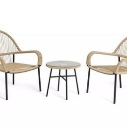 Habitat Java 2 Seater Metal Bistro Set - Natural

💥New/other. Flat packed in the box💥

Set seats 2 people .
Set made from rattan and steel.
Glass table top.
Table size: H38, W63, L63cm
Chair seat and back made from rattan.
Size H91.5, W81, D80cm.
Seat height 39cm.
Seating area size W 70.5, D70.5cm.
110kg maximum user weight per chair

💥 Check our other items 💥