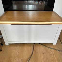 Solid oak lid with working stay. Wooden blanket box in good condition