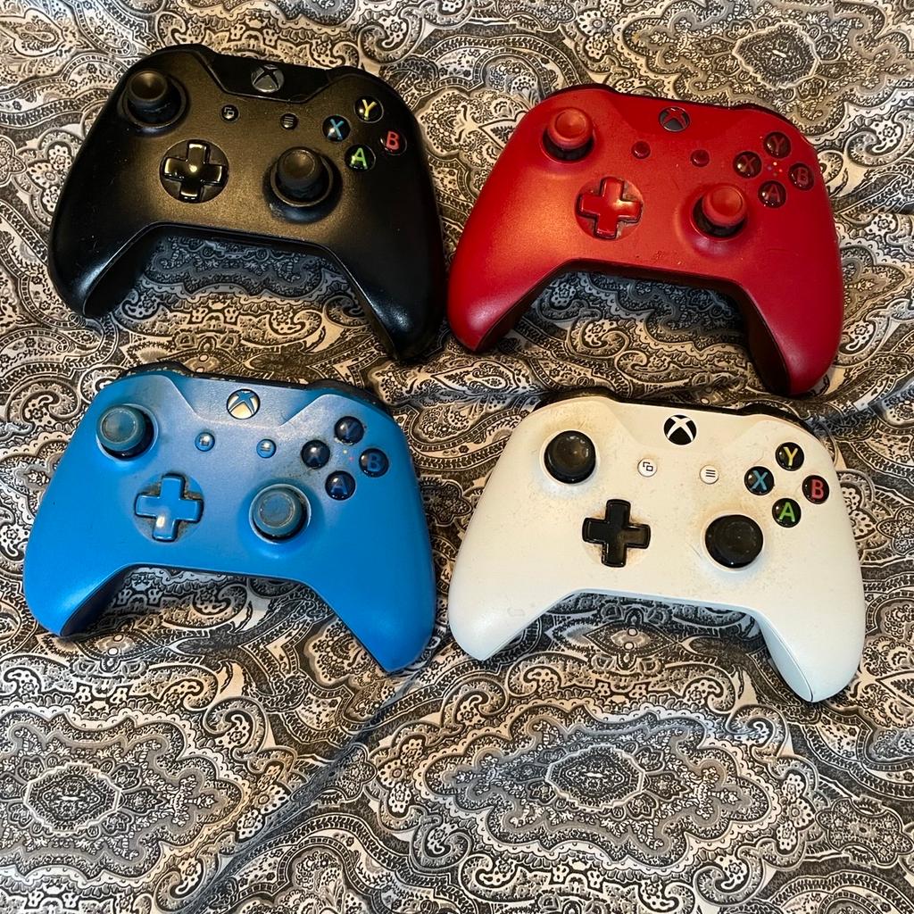 4 Xbox one controllers , have stick drift , can be repaired and sold for good as new , selling as all 4 controllers together