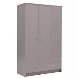 Malibu 3 Door 4 Drawer Wardrobe - Grey

🔶ExDisplay. Flat packed🔶

Made of wood effect.
Metal handles.
FSC certified wood.
3 doors.
4 drawers with metal runners.
1 fixed hanging rail.
Hanging rail holds up to 10kg.
2 fixed shelves.
3 adjustable shelves
Size H180.5, W110.35, D49.8cm.
Internal hanging space H97.5, W71.4, D47.6cm.
Internal drawer H12, W47.8, D43.6cm.
Handle size: L2.2, W2.2cm.
Weight 69kg

🔶 Check our other items🔶