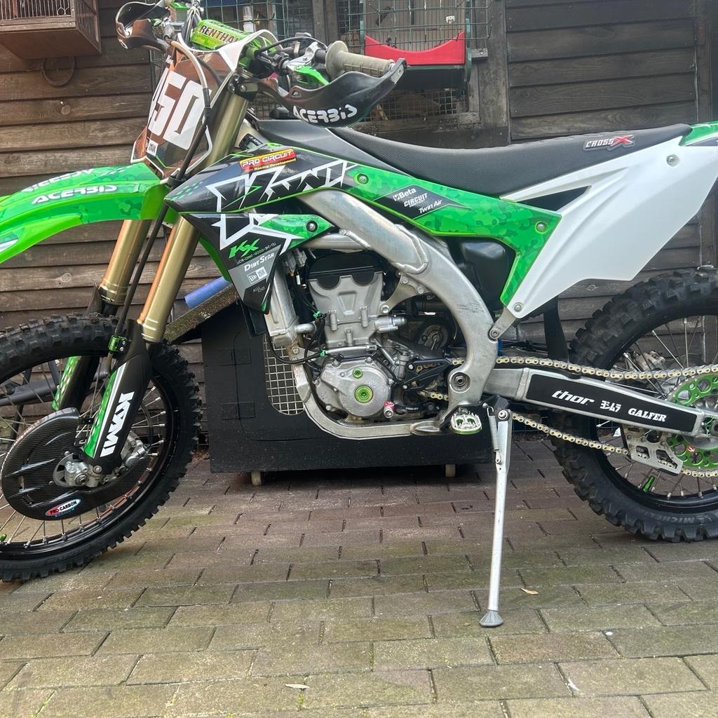 Kx450f 2016 (66) 44.5hrs
Road legal (daytime)
Clean bike for its age, it has a full pro circuit Ti-6 exhaust system. A few apico accessories around the bike. Just had new renthal chain and sprockets costing £200 and a front inner-tube.

Be sad to see it go as it’s a lovely bike. I am open to offers, dumb ones will be ignored. Full logbook in my name.