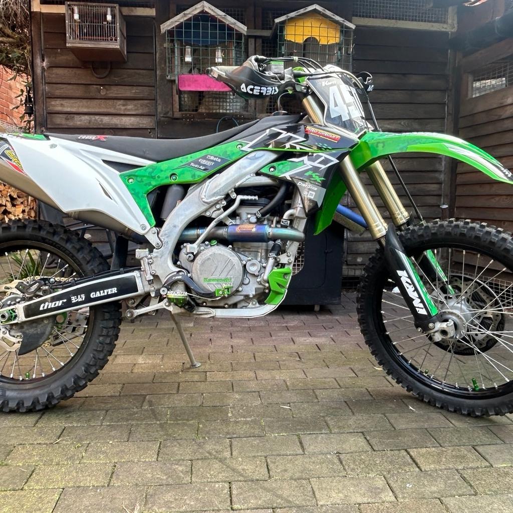 Kx450f 2016 (66) 44.5hrs
Road legal (daytime)
Clean bike for its age, it has a full pro circuit Ti-6 exhaust system. A few apico accessories around the bike. Just had new renthal chain and sprockets costing £200 and a front inner-tube.

Be sad to see it go as it’s a lovely bike. I am open to offers, dumb ones will be ignored. Full logbook in my name.