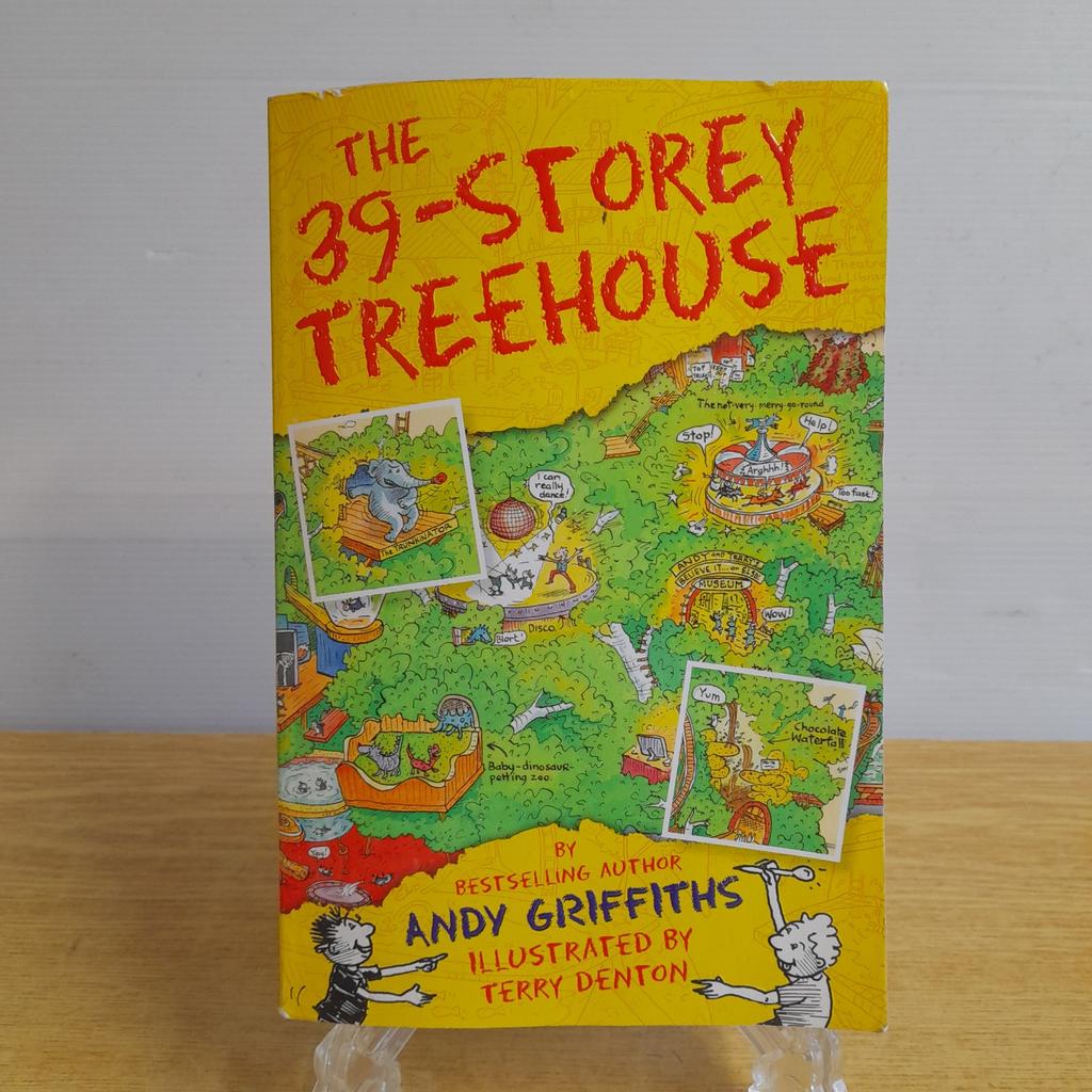 THE 39-STOREY TREEHOUSE
by Andy Griffiths (author) and Terry Denton (illustrator)
Andy and Terry’s amazing treehouse has thirteen new levels! They’ve added a chocolate waterfall you can swim in, a volcano for toasting marshmallows, a bulldozer-battling level, a baby-dinosaur-petting zoo, a not-very-merry merry-go-round, a boxing elephant called the Trunkinator, an X-ray room, a disco........

Postage possible at buyer's expense with payment by PayPal please so buyer protection will apply