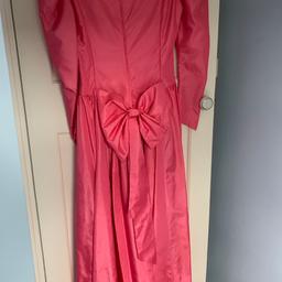 Handmade vintage long pink satin dress with long sleeves and bow on back -in excellent condition was made as a bridesmaid dress and worn once