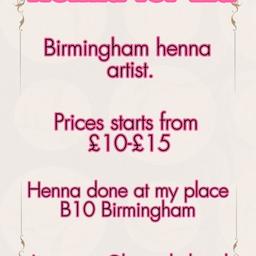 Birmingham based henna artist. Can do mehndi/henna for Eid and other occasions