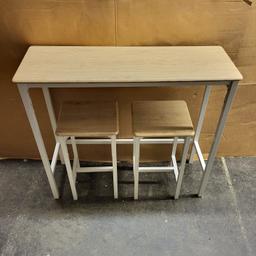 ▪️Bolitzo bar set & 2 stools - Oak&white
▪️Ex display
▪️Table size H90, W40, L110cm
▪️Size of each stool H60, W35, D35cm
▪️Seat height 60cm
▪️Maximum user weight per stool 120kg