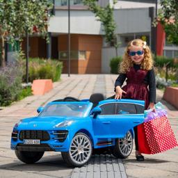 Official Porsche Macan Turbo 12V ROLLPLAY Blue Ride On Car Remote Kids

new in box 
I have few for sale ! 
with remote control so parent can control
MP3 connection
lights