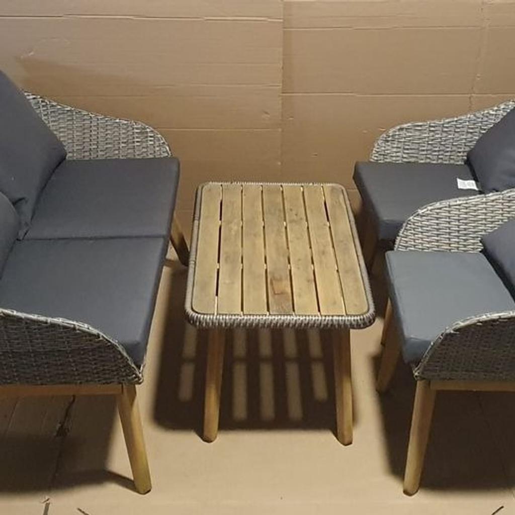 4 Seater Rattan Effect Sofa Set

Cushions included

🔶ExDisplay🔶

Rattan effect table top.
Acacia wood garden table.
Table FSC certified wood.
Table size: H40, W50, L90cm
Set seats 4 people.
Seat height 43cm.
Frame made from metal.
Chair seat and back made from rattan effect
Size H72, W65, D70cm.
110kg maximum user weight per chair.
Sofa size H72, W135. D70cm.
220kg maximum user weight per sofa

🔶Check our other items🔶