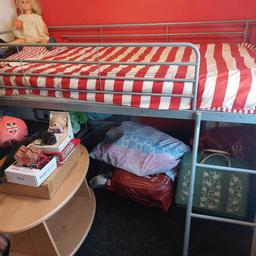 high metal bunk bed with ladder and mattress as new no marks or defaults 80.00 pound ono any reasonable offers