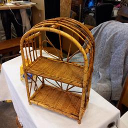 SMALL DISPLAY UNIT , HAND MADE CANE AND RATTAN , VINTAGE RETRO. 13 X 7 X 19 " TALL