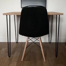 Fabulous desk made from OSB Board and Hairpin Legs - Great Condition!! Selling with chair on photos as a complete set. Desk legs can be removed to transport.

Width 61cm
Length 85.5cm
Height 72.5cm

Not including PC & Keyboard