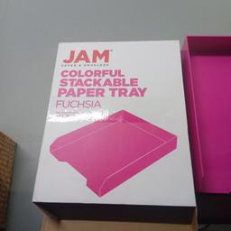 Strong sturdy stackable filing tray in pink, new, hold 300 letter sized sheets of paper, in original box