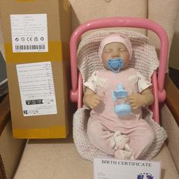 Lovely doll fully clothed.  Also comes with carry seat.
Brand new doll with brand new  set of clothes for a change.
Comes with bottle, dummy and birth certificate.  Still in original box. Can be collected either from Chorley area OR Darwen. Will deliver if local.