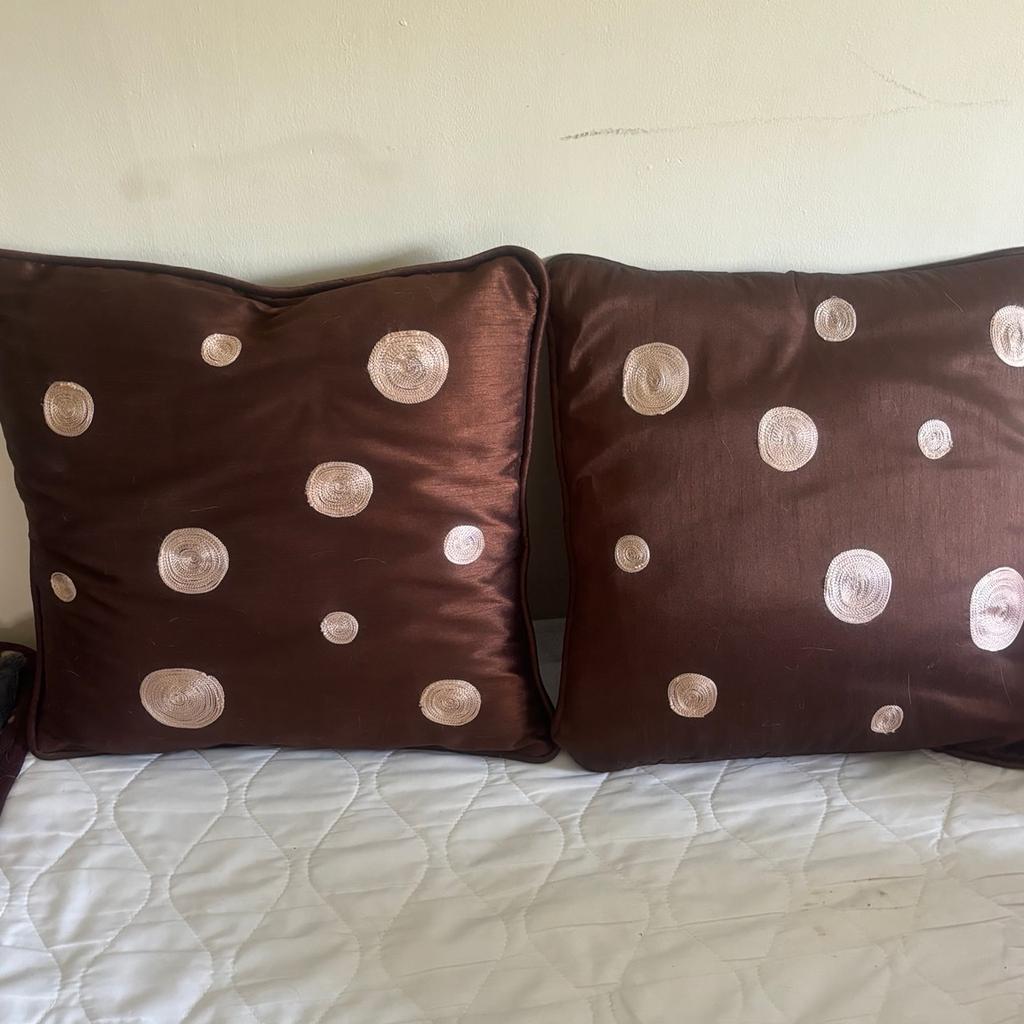 2 x brown cushions with embroidery detail! £2.50 each or £4 for both!