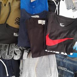 Mens clothing bundle of mostly small sized excellent clean condition of branded mens clothing.

Clothing consists of:

3 T.shirts
2 Hoodies
1 Zip hoody
2 Jumpers
4 Bottoms
2 Collared tops
1 button T. shirt

Brands include:

Nike
Adidas
Mckenzie
Duck and Cover
Asos
Next
Voi Jeans
Enzo Jeans