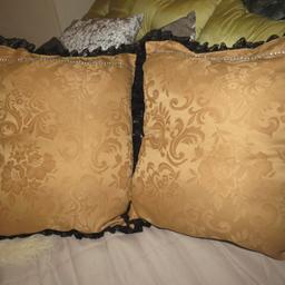 2  gold cushions and black lace and sparkly details in very good condition hand made so one off