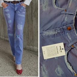 Pantaloni / Jeans con strappi  colore fiordaliso, marca Met, chiusura a zip,  tg. M/ L (42/ 44 it.). Made in Italy. Nuovi, con etichetta.
Vendo anche scarpe, cintura in vera pelle  e camicia.
Guarda altri miei annunci e risparmia sulle spese di spedizione.
#jeans #pantaloni #blu #met #nuovo #denim #viola #lilla  #jeansdonna #cotone #strappi #strappati #azzurro #turchese #fiordaliso  #moda #donna #pantalone #ragazza #nuovi