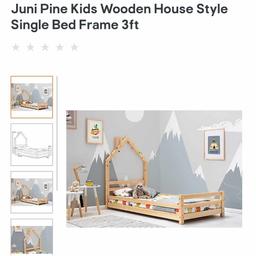 Juni Pine Kids Wooden House Style Single Bed Frame 3ft
Now your child can have their own little home to sleep in at night. This super cute wooden bed frame features a 'houseboard' (headboard / houseboard - see what we did there) complete with a little chimney! The Juni bed sits low to the ground making it ideal for kids. We think the design is a great choice if you're looking at moving your child into their first 'big bed'. The headboard is perfect for customising. How about wrapping around some fairy lights or a bunting? You could even hang a name sign from the top
This is brand new in box and retails for £129.99 I'm selling for £80 why not include a brand new mattress worth £120 for an extra £70