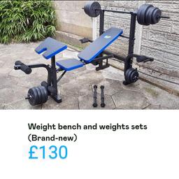 Weight bench with barbell bar, 2 x Dumbbell bars and 52.5kg of vinyl weight plates brand-new built up out of boxes lots available.
Collection from Ashton in Makerfield in Wigan £130 no offers.