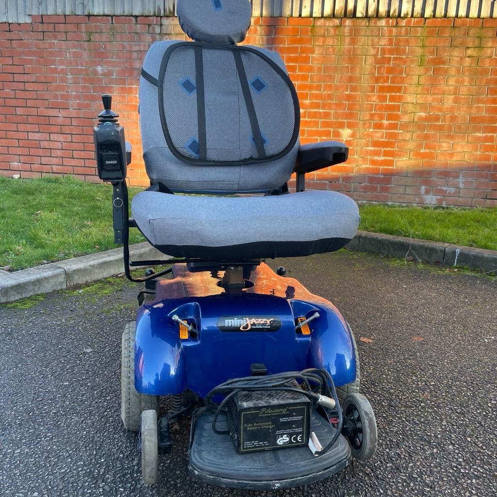 Electric Wheelchair Pride Mini Jazzy in good working order. Joystick Control Agile Indoor Outdoor. A stable but agile chair for indoor or outdoor. Flip up arms offer easy patient transfer. Wheelchair has electromagnetic brakes, speed control, easy forward and reverse. Collection from Wolverhampton.