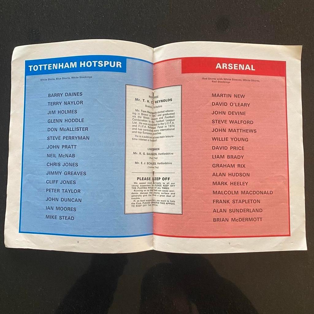 Spurs Tottenham Hotspur v Arsenal
Official Match Day Souvenir Football Programme Stadium Magazine
John Pratt Testimonial Match
English Friendly Fixture
12th May 1978
Season 1977 / 1978

Some signs of wear from age and storage. Complete booklet.

Check out my other listings for more vintage football programmes.

Same working day despatch
Or cash on collection in person welcome from DA7.