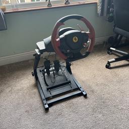 Thrustmaster steering wheel with stand and pedals in good condition fully working. Rubber on top left corner of the wheel has peeled (see pic) and red colour has faded. Any questions please ask 🙂
Collection only