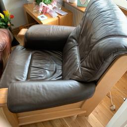 Excellent condition dark brown armchair (leather) seat and back are able to be removed for cleaning.