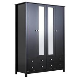 Habitat Osaka 4 Door 4 Drawer Mirrored Wardrobe - Black

💥ExDisplay. Flat packed in the box💥Scratches, marks

Part of the Osaka collection.

Made of MDF.
Metal handles.
FSC certified wood.
4 drawers with metal runners

Size H181.2, W131.5, D52cm.
Large internal drawer H11.8, W54.2, D43.8cm.
Handle size: L2.3, W2.65cm.
Weight 87kg.

💥 Check our other furniture💥