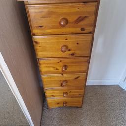 Solid Pine Draws for sale. In used but fair condition. Draws all function correctly

Dimensions are:
H - 117cm
W - 44cm
D - 34cm

Selling a number off matching pine bedroom items, so please have a look and I am open to offers. Thank you

Collection only