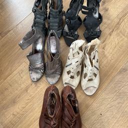 5 pairs of heeled sandals, all size 5.
3 of the pairs are leather from Next and the other 2 pairs are from New Look.
All have been worn several times but none are worn down on the heels, still plenty of wear left in them.
Selling for £2 each, or the bundle of 5 for £7.50.
Can post up to 2kgs for £3.95 and over 2kgs is £5.95.