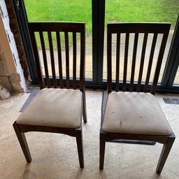 Pair of Laura Ashley dark wood dining chairs. Frames in very good condition but coverings poor and need recovering. Bargain £20 for both.