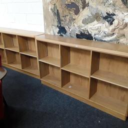 This very large and extremely heavy oak veneered quality bookcase storage unit shelves is in good condition. It could be stood up vertically or laid flat on the floor as pictured. 

71 inches long x 13.5 inches deep x 39 inches high.. 

Our second hand furniture mill shop is LOW COST MOVES, at St Paul's trading estate, Copley Mill, off Huddersfield Road, Stalybridge SK15 3DN...Delivery available for an extra charge. 

There are some large metal gates next to St Paul's church... Go through them, bear immediate left and we are at the bottom of the slope, up from the red steps... 

If you are interested in this or any other item, please contact me on 07734 330574, or on the shop 0161 879 9365...Many thanks, Helen. 

We are OPEN Monday to Friday from 10 am - 5 pm and Saturday 10 am - 3.30 pm.. CLOSED Sundays. CLOSED Bank Holiday long weekends...