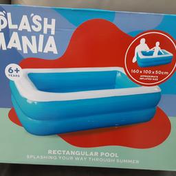 duplicated gift, Brand new in sealed box,
see size of pool on box,
suitable age 6,
younger child would be fine  with supervision 