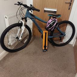 Brand new ladies muddyfox mountain bike, bicycle pump and helmet also brand new,bike is more greeny/blue
16 in frame,must be seen, COLLECTION ONLY, CASH ONLY, 
only selling due to ill health.