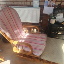 Rocking Chair and Rocking stool ideal for the nursery or in a conservatory.
wooden, light pine in colour.