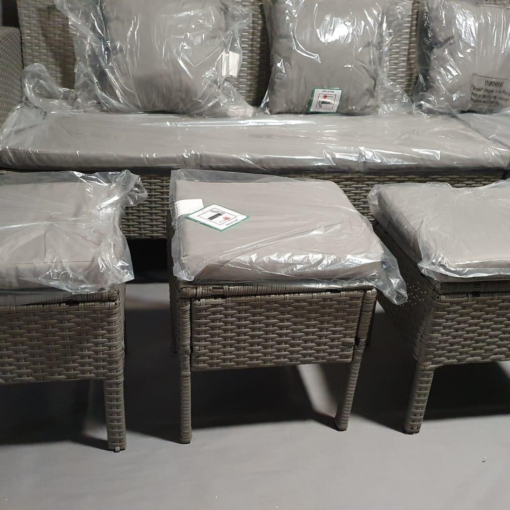 8 Seater Rattan Effect Garden Corner Sofa Set

💥ExDisplay, assembled💥

Set seats 8 people .
Set made from rattan effect .
Store inside when not in use.
Cover or store inside in winter months to prolong life of the products
Sofa size H75, W134. D142cm
Stool size H40, W35, D35cm
Polyester and grey cushions

💥Check our other items💥